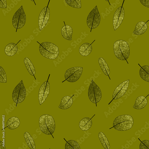 Seamless green pattern with textured leaves