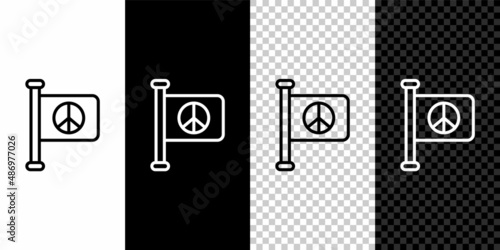 Set line Flag peace icon isolated on black and white, transparent background. Hippie symbol of peace. Vector