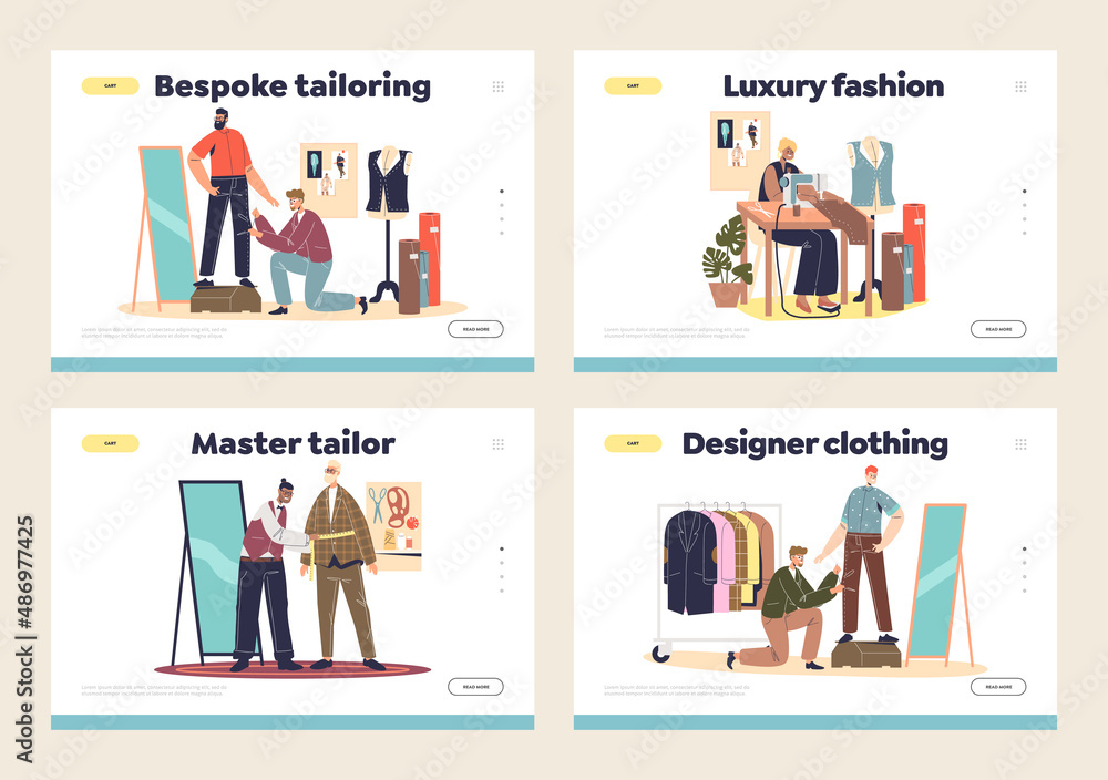 Tailors, sewers, dressmakers and seamstress at work landing pages with people fashion designer Tailors, sewers, dressmakers and seamstress at work landing pages with people fashion designer
