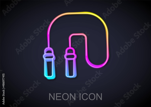 Glowing neon line Jump rope icon isolated on black background. Skipping rope. Sport equipment. Vector