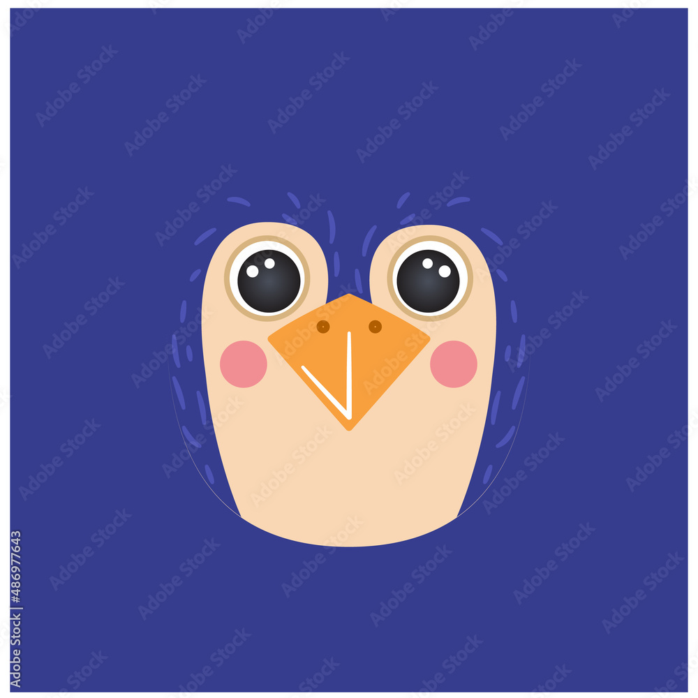 Cute penguin portrait square smile head cartoon round shape north pole bird animal face, isolated vector icon illustration. Flat simple hand drawn for kids poster, UI app, t-shirts, baby clothes