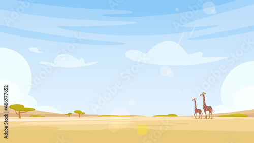 Vector cartoon style African background with giraffes