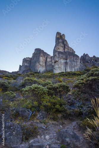 vertical shot of rocky mountains with paramo vegetation in Chirripo National Park
