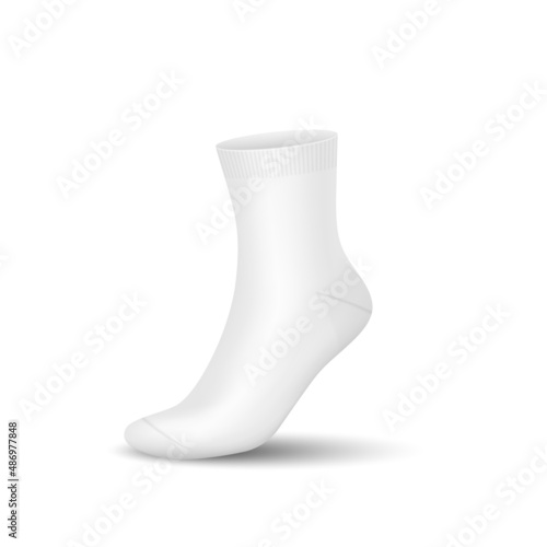 Mockup of sock ankle length pulled on imaginary leg, realistic isolated on white background