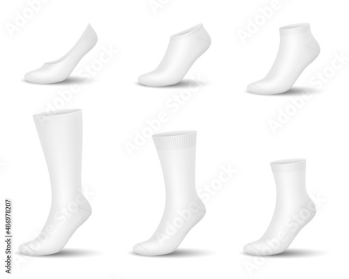 White socks on mannequin realistic set. Tissue pairs of stocking collection blank template isolated