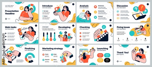 Presentation and slide layout background. Design template with business people. Use for business annual report, flyer, marketing, leaflet, advertising, brochure, modern style. Vector illustration