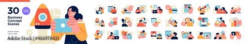 Business Concept illustrations. Mega set. Collection of scenes with men and women taking part in business activities. Vector illustration