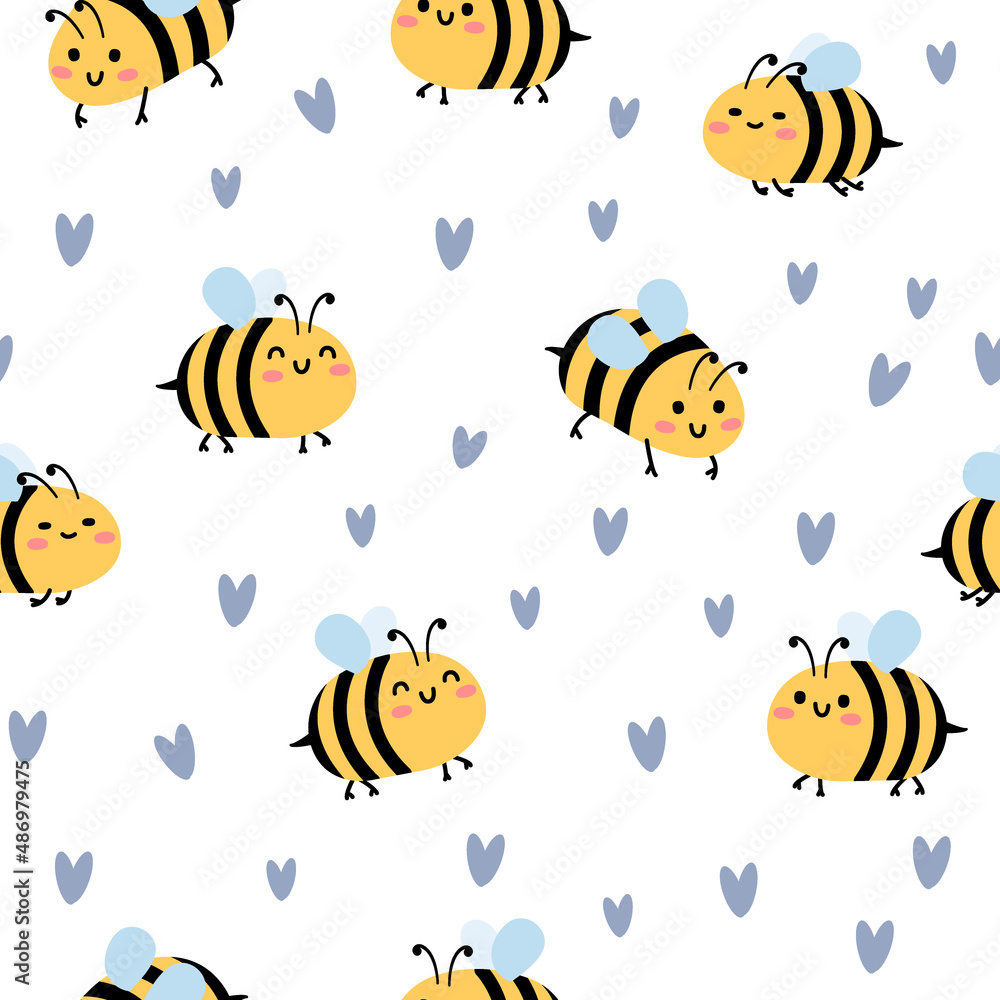 Childish seamless pattern of flying bees. Illustation for background, banner, sticker label and greeting card. Cute repeated pattern. Childish seamless pattern of flying bees. Illustation for background, banner, sticker label and greeting card. Cute repeated pattern.