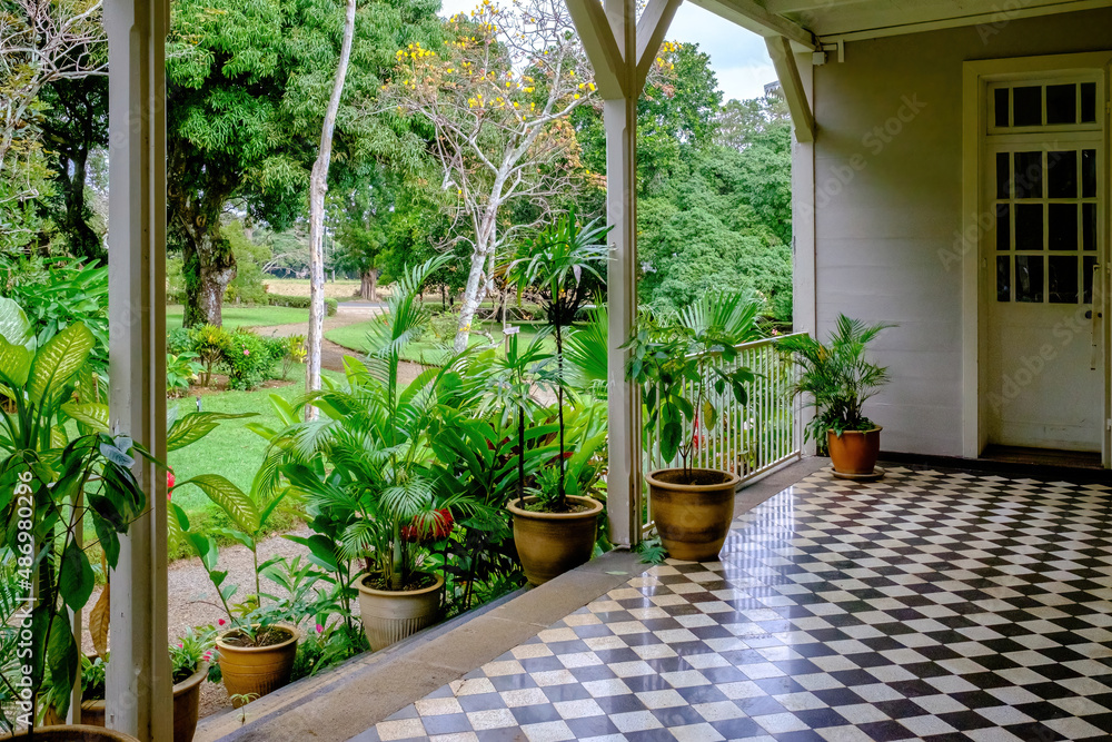 Colonial verandah and tropical garden Mauritius