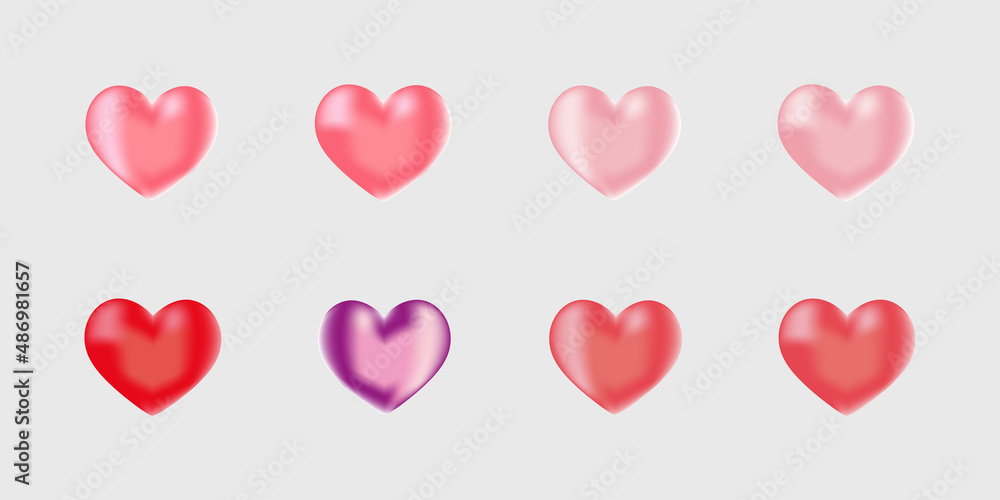 Set of realistic 3d hearts. Decorative design elements . Colorful hearts isolate in white  background  Vector eps 10