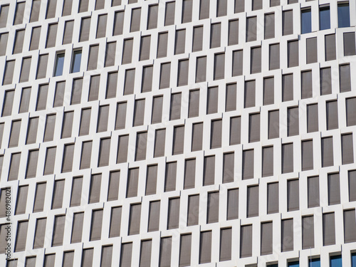 Tall buildings against the blue sky.