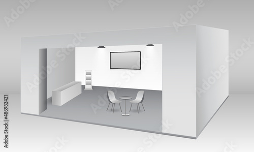 set of realistic trade exhibition stand or white blank exhibition kiosk or stand booth corporate commercial. eps vector