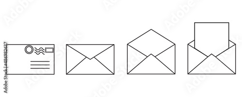 Realistic set with envelopes. Postcard design. Front view. Mockup template. Envelope vector. Vector illustration. stock image. 