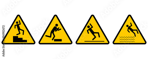Yellow warning signs obstacle. Vector illustration. stock image. 