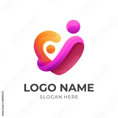 love family logo template, people and love, combination logo with 3d colorful style
