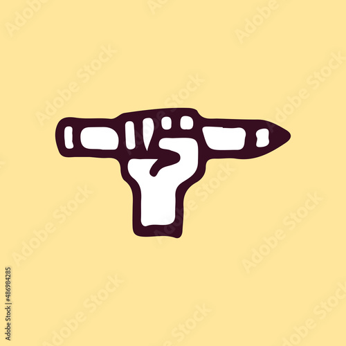 Raised fist holding pencil, illustration for t-shirt, sticker, or apparel merchandise. With doodle, soft pop, and cartoon style.