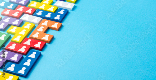 Puzzle figures with employees. Hiring new workers and recruiting staff. Personnel management. Social groups. Human resources. Labor market. Specialists and professionals. Hire temporary staff.