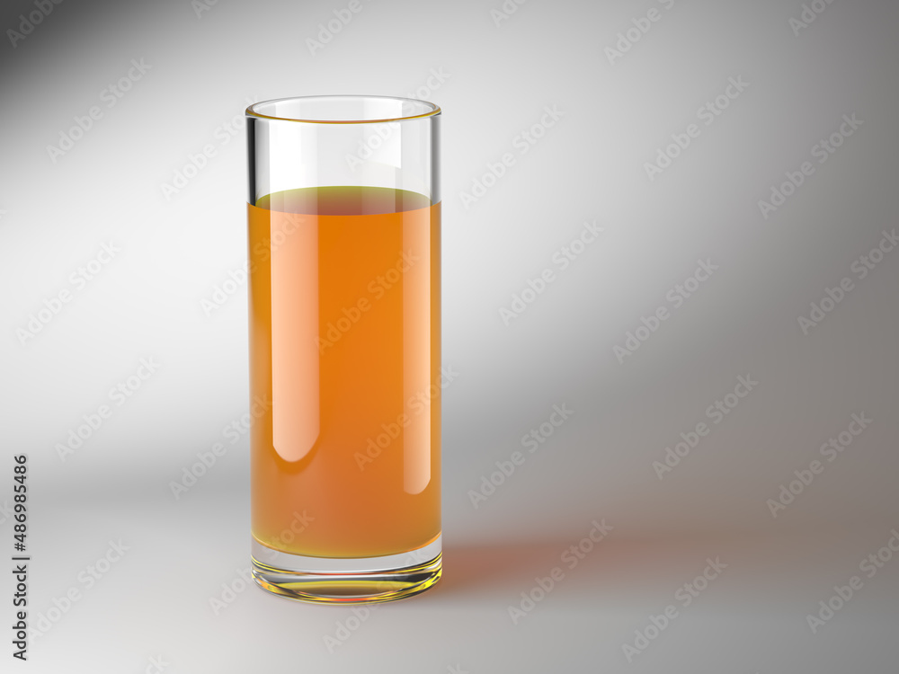 Glass with orange juice isolated on gray background. 3D illustration. Glass with orange juice isolated on gray background. 3D illustration.