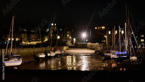 Wallpaper Mural Queensferry harbour with boats at low tide at night Torontodigital.ca