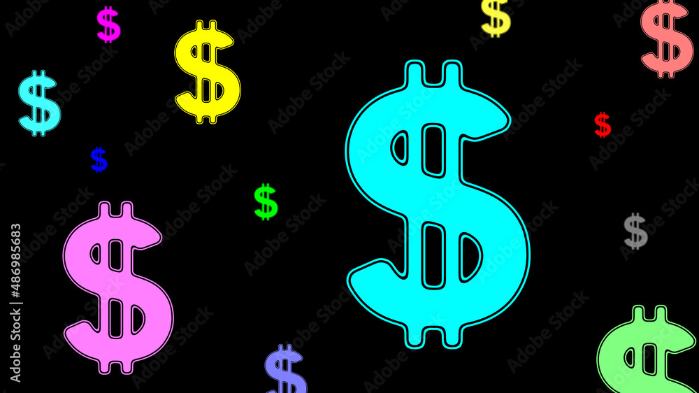 Colorful dollar icons on black background. Illustration. Colorful dollar icons on black background. Illustration.