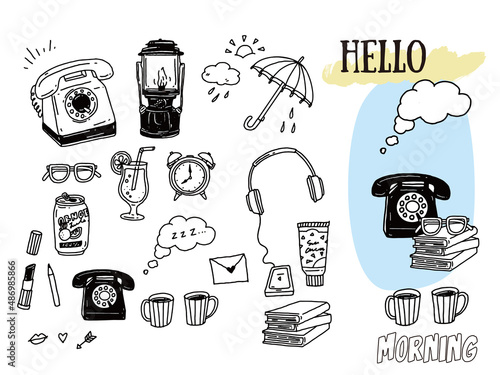 Fototapety オシャレで可愛いコーヒーモチーフのイラスト 手書き カフェ ポッド コーヒー豆 コップ ケーキ Fashionable And Cute Coffee Motif Illustrations Handwritten Cafe Pod Coffee Beans Cups Cakes