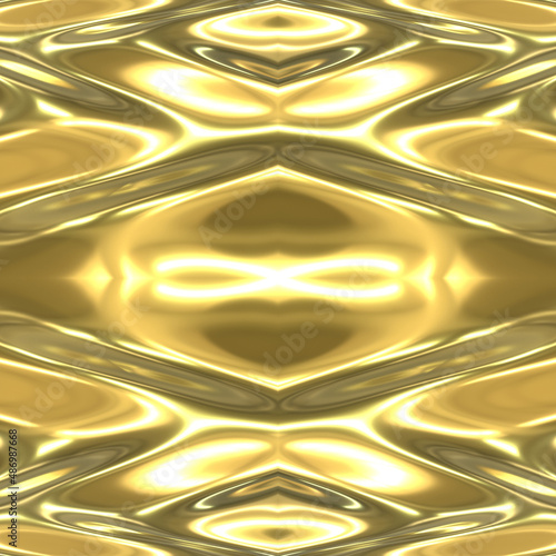 The seamless background is made of liquid gold with mirrored horizontal patterns. Golden texture.
