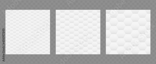Fabric, paper, cardboard or mattress texture with pentagons. Vector abstract white geometric pattern for your design. Background template set