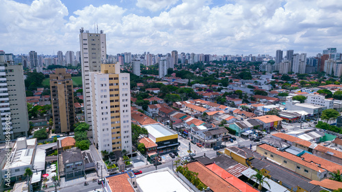 Aerial drone view of the Brooklin neighborhood in São Paulo, Brazil. Beautiful new buildings for housing and offices