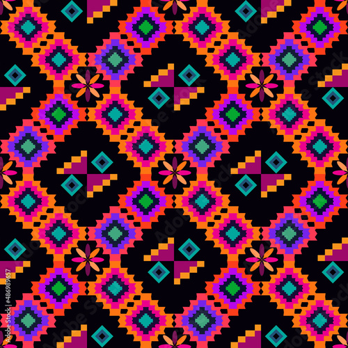 Colorful tribal boho mexican geometrical print. Abstract seamless aztec  mayan  navajo  latino pattern Ethnic hipster background indian  american  asian texture. Vector illustration