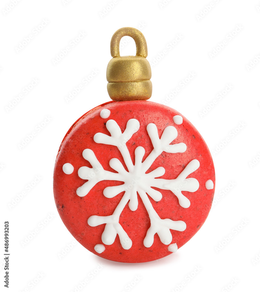 Beautifully decorated Christmas macaron isolated on white Beautifully decorated Christmas macaron isolated on white