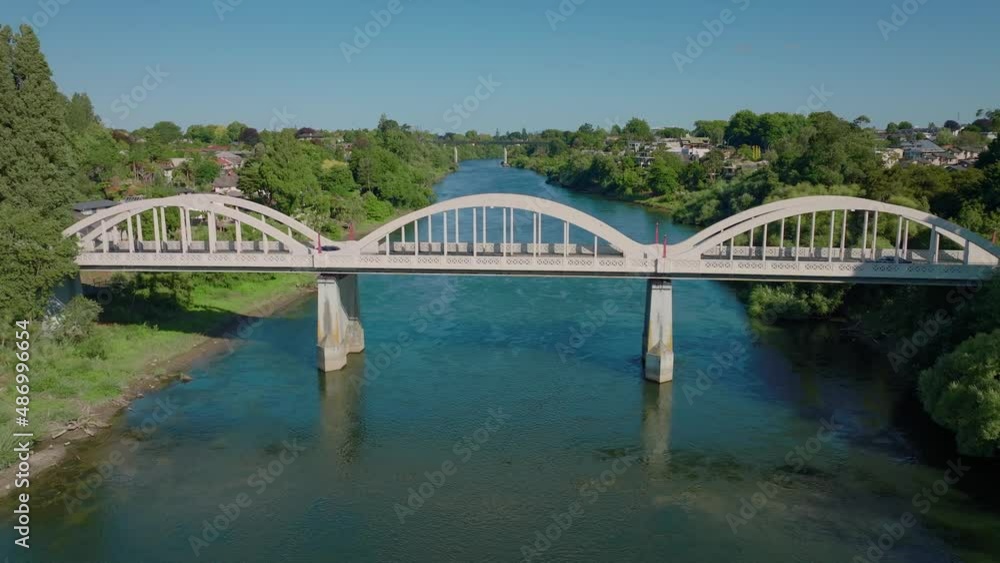 Aerial: Fairfield bridge over the Waikato river, Hamilton, New Zealand Aerial: Fairfield bridge over the Waikato river, Hamilton, New Zealand
