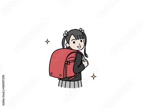 ランドセルと女の子　小学生　1年生　入学　イラスト