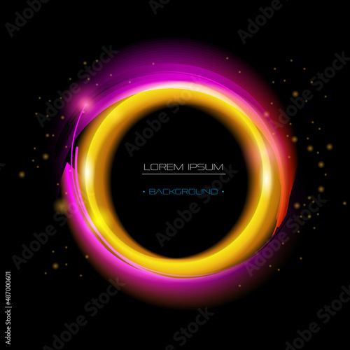 Vector luxury, Abstract glow light effect of golden line. bright sparkle and shine gold circle swirl. Illustration graphic design with glitter bokeh, motion flare and spark on black color background