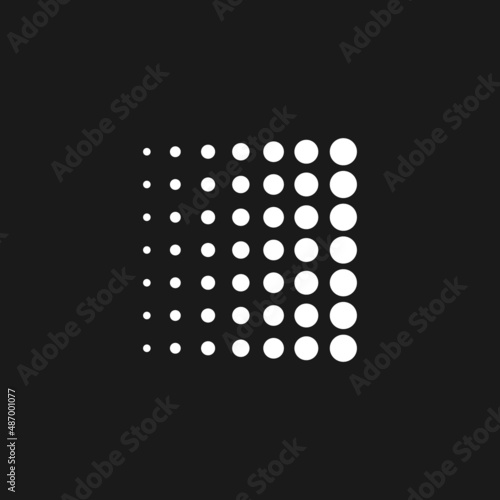 Retrowave aesthetics, square from dots. Synthwave black and white square from dots. Retrowave design element. Remove unnecessary dots to get any letter or number in 1980s style. Vector