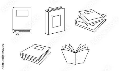 Various of book icon in outlined style. Perfect for design element of book store, digital library, and e-book software. Book outline icon set.