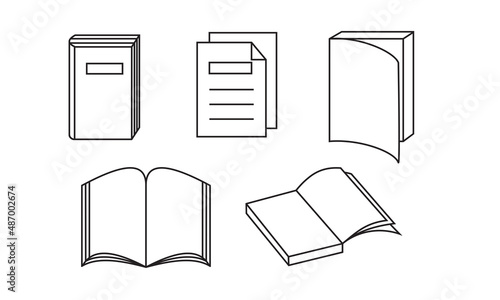 Outlined icon of e book. Suitable for design element of educational program, magazine, textbook app, and dictionary software.