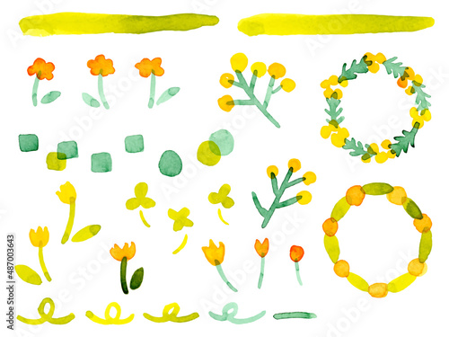 黄色い花中心春の素材セット