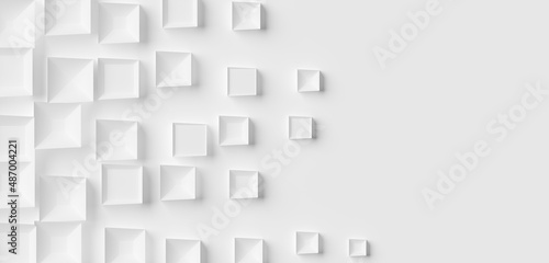 Random scaled white cube boxes frames block background wallpaper banner with copy space