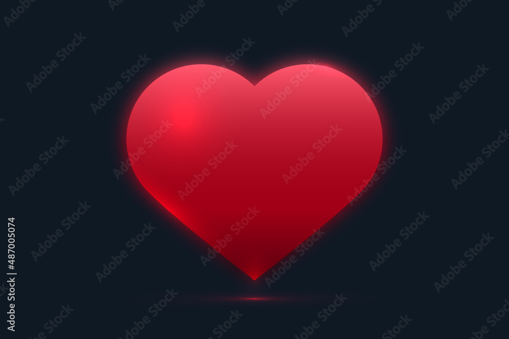 Glowing red heart on dark background vector illustration.
