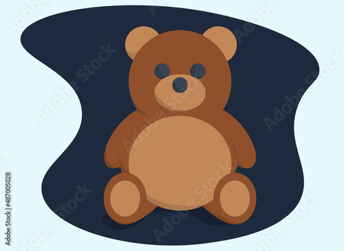 Cute Teddy bear flat illustration with wave background.