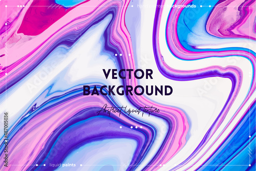 Fluid art texture. Backdrop with abstract swirling paint effect. Liquid acrylic artwork with colorful mixed paints. Can be used for background or poster. Blue, pink and white overflowing colors.