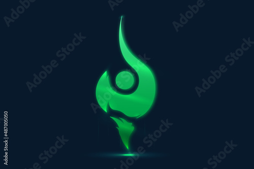 Dragon or fire or hook glowing green logo vector illustration.
