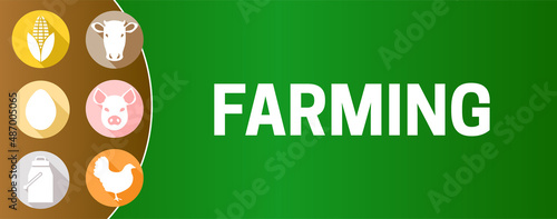 Farming Banner Illustration with Cow, Chicken, Pig, Corn, Milk, Egg Icons