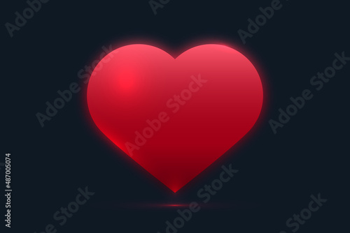 Glowing red heart on dark background vector illustration.