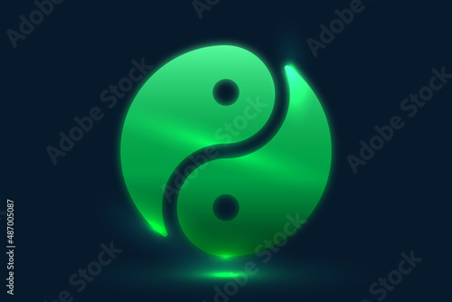 Ying yang simbol green neon metallic vector illustration