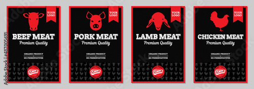 Beef, Pork, Lamb and Chicken Meat Packaging Labed Design