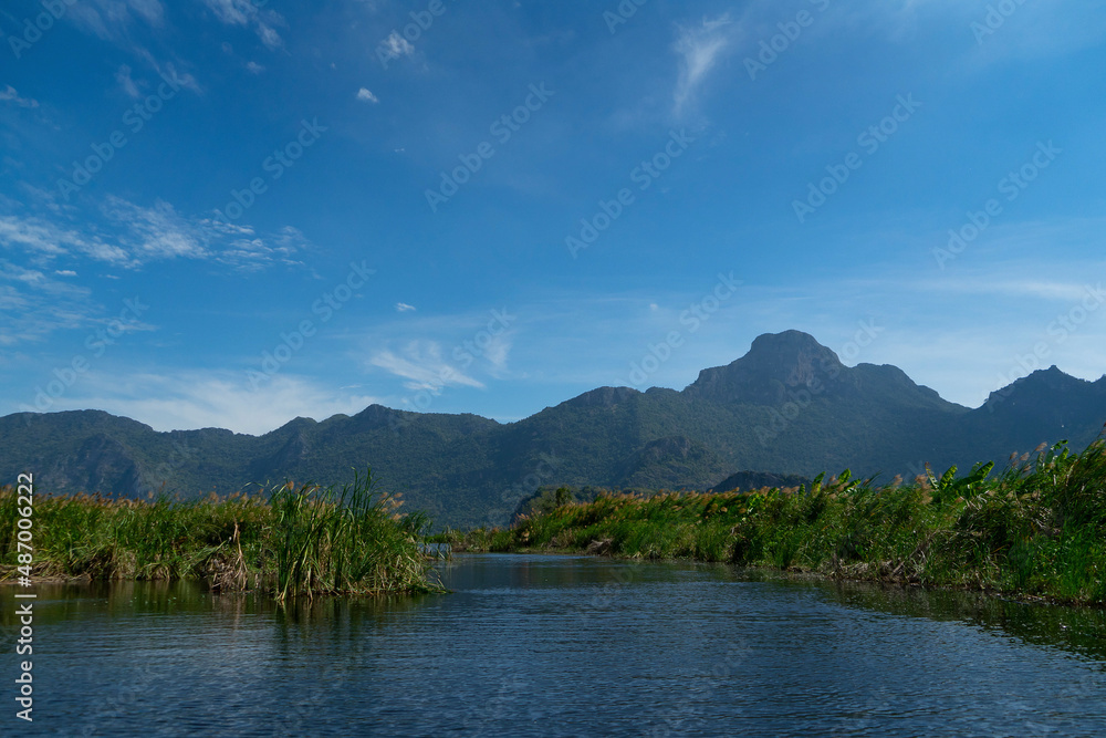 The mountain with three hundred peaks  of limestone hills along the Gulf of Thailand with lake, which makes it the largest wetlands area and sunlight at Sam Roi Yot  national park.