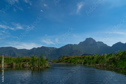 The mountain with three hundred peaks of limestone hills along the Gulf of Thailand with lake, which makes it the largest wetlands area and sunlight at Sam Roi Yot national park.