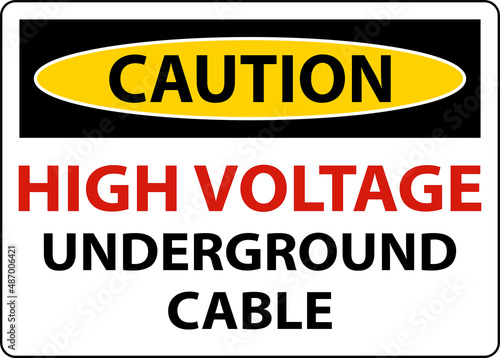 Caution High Voltage Cable Underground Sign On White Background