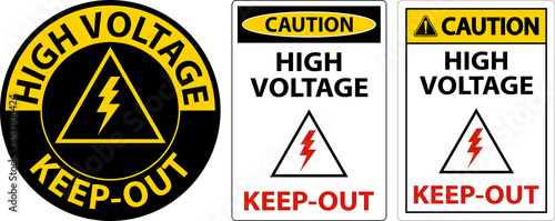 Caution High Voltage Keep Out Sign On White Background